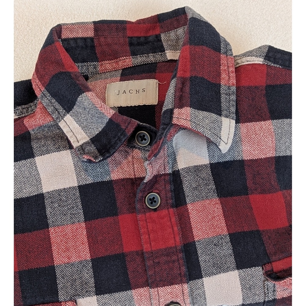 JACHS New York 2XL Mens Plaid Flannel Shirt Red Black Gray Button Down Casual - Picture 4 of 12